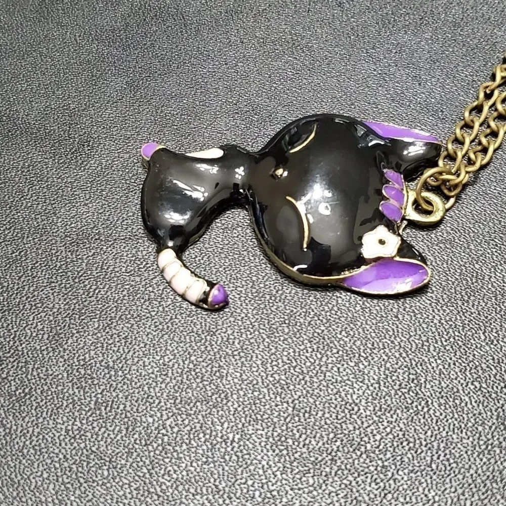 Black enamel kitty cat pendant necklace 27